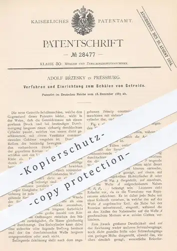 original Patent - Adolf Brzesky , Pressburg , 1883 , Schälen von Getreide | Mühle , Mühlen , Korn - Schälmaschine