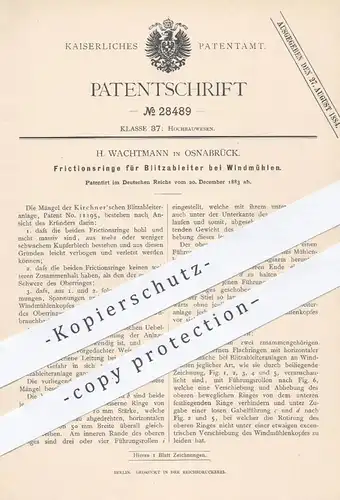 original Patent - H. Wachtmann , Osnabrück , 1883 , Friktionsringe für Blitzableiter bei Windmühlen | Windmühle , Mühlen