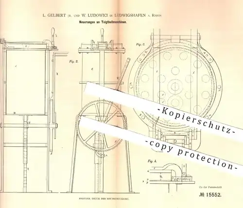 original Patent - L. Gelbert u. W. Ludowici , Ludwigshafen / Rhein , 1881 , Teigteilmaschinen | Teig , Brotteig , Bäcker