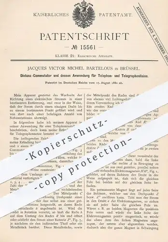 original Patent - Jaques Victor M. Bartelous , Brüssel , 1880 , Kommunator für Telefon- u. Telegraphenlinien | Telegraph
