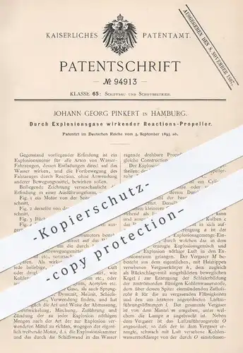 original Patent - Johann Georg Pinkert , Hamburg , 1895 , Durch Explosionsgase wirkender Reaktions- Propeller | Schiff !