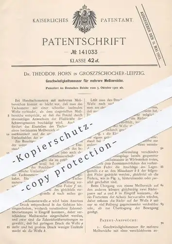 original Patent - Dr. Theodor Horn , Leipzig / Groszzschocher , 1902 , Geschwindigkeitsmesser | Tachometer , Tacho !!!