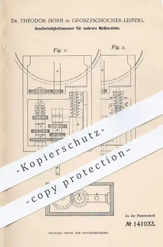 original Patent - Dr. Theodor Horn , Leipzig / Groszzschocher , 1902 , Geschwindigkeitsmesser | Tachometer , Tacho !!!