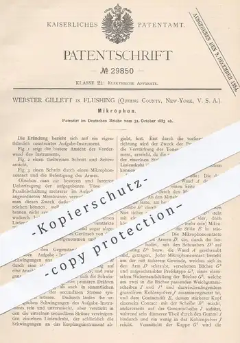 original Patent - Webster Gillet , Flushing , Queens County , New York USA , 1886 , Mikrophon , Mikrofon | Mikrofone !!!
