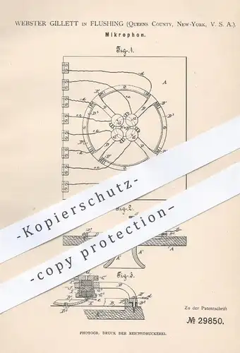 original Patent - Webster Gillet , Flushing , Queens County , New York USA , 1886 , Mikrophon , Mikrofon | Mikrofone !!!