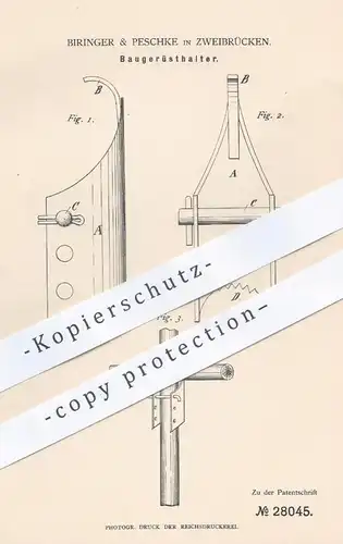 original Patent - Biringer & Peschke , Zweibrücken 1884 , Baugerüsthalter | Baugerüst , Gerüst , Gerüstbau , Gerüstbauer