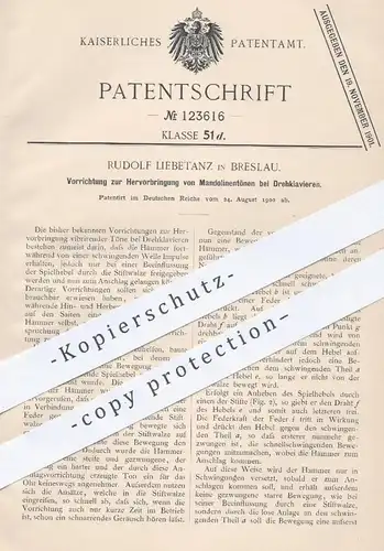original Patent - Rudolf Liebetanz , Breslau 1900 , Mandolinentöne beim Drehklavier | Klavier , Piano , Musikinstrumente