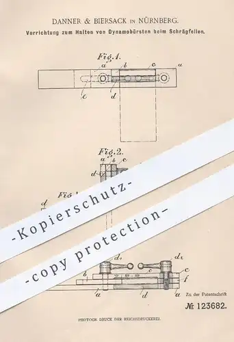 original Patent - Danner & Biersack , Nürnberg , 1900 , Halten von Dynamobürsten beim Schrägfeilen | Feile , Feilen !!!