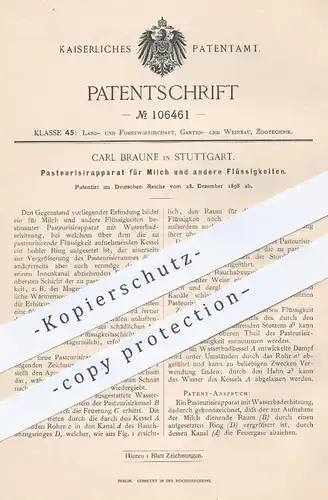 original Patent - Carl Braune in Stuttgart , 1898 , Pasteurisieren von Milch | Pasteurisierung , Pasteur , Lebensmittel