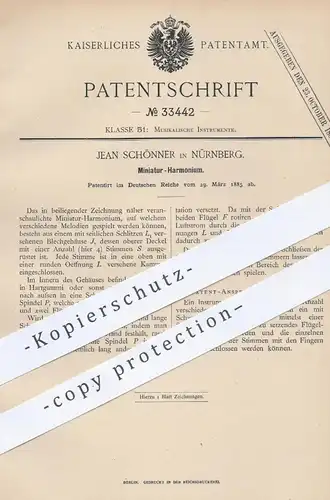 original Patent - Jean Schönner , Nürnberg , 1885 , Miniatur - Harmonium | Musikinstrumente , Musik , Harmonika !!!