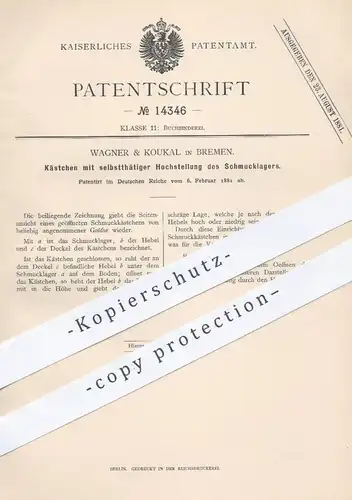 original Patent - Wagner & Koukal , Bremen , 1881 , Schmuckkästchen | Schmuck - Kasten mit Deckel , Buchbinder !!!