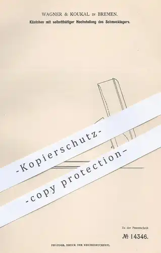 original Patent - Wagner & Koukal , Bremen , 1881 , Schmuckkästchen | Schmuck - Kasten mit Deckel , Buchbinder !!!