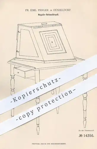 original Patent - Fr. Emil Perger , Düsseldorf 1880 , Negativ - Retuschierpult | Fotografie , Foto , Fotograf , Retusche