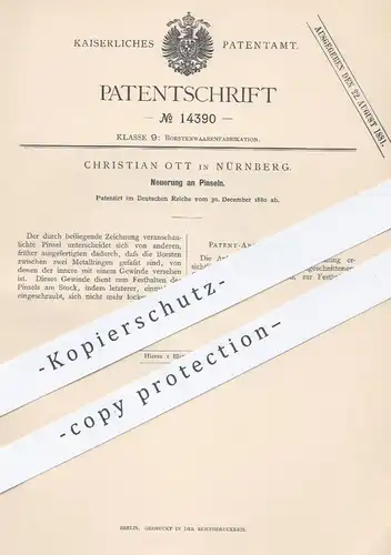 original Patent - Christian Ott , Nürnberg  1880 , Pinsel | Malerpinsel , Maler , Borstenwaren , Bürsten , Bürstenmacher