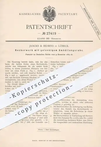 original Patent - Jaacks & Behrns , Lübeck 1883 , Becherwerk mit Umhüllungsrohr | Hebezeuge , Seilzug , Aufzug , Aufzüge