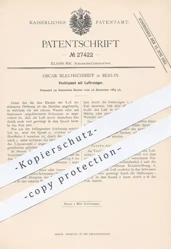 original Patent - Oscar Blechschmidt , Berlin , 1883 , Ventilspund mit Luftreiniger | Ventil , Spund , Zapfanlage , Bier
