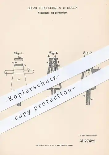 original Patent - Oscar Blechschmidt , Berlin , 1883 , Ventilspund mit Luftreiniger | Ventil , Spund , Zapfanlage , Bier