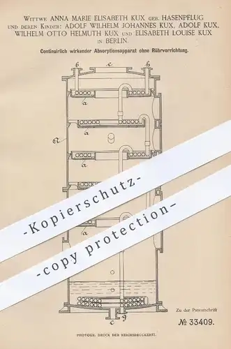 original Patent - Anna M. E. Kux geb. Hasenpflug u. Kinder , Berlin , 1884 , Apparat zur Absorption | Eis , Vakuum !!!