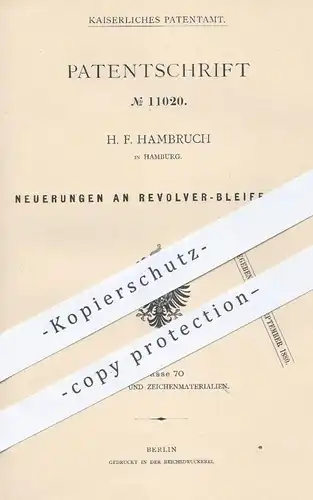 original Patent - H. F. Hambruch , Hamburg 1880 , Revolver Bleifeder | Bleistift , Stift , Stifte , Feder , Schreibfeder