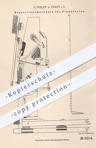 original Patent - G. Philipp in Forst , 1879 , Repititionsmechanik für Pianofortes | Piano , Klavier , Musikinstrumente