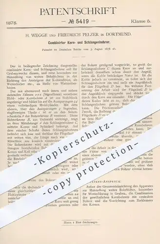 original Patent - H. Wegge u. Fr. Pelzer , Dortmund | 1878 , Kernbohrer u. Schlangenbohrer | Bohrer , Bohren , Bergbau !