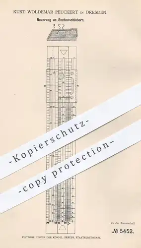 original Patent - Kurt Woldemar Peuckert , Dresden , 1878 , Rechenschieber | Rechnen , Mathematik , Schule , Rechner !!