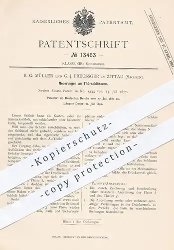 original Patent - E. G. Müller & G. J. Preussger , Zittau , 1880 , Türschlösser , Türschloss | Schloss , Schlosser , Tür