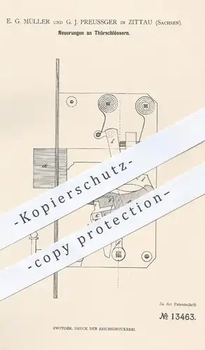 original Patent - E. G. Müller & G. J. Preussger , Zittau , 1880 , Türschlösser , Türschloss | Schloss , Schlosser , Tür