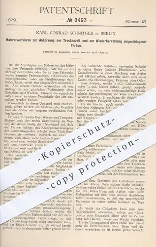 original Patent - Karl C. Schnitger in Berlin , 1879 , Malereiverfahren zur Abkürzung der Trockenzeit von Farbe | Maler