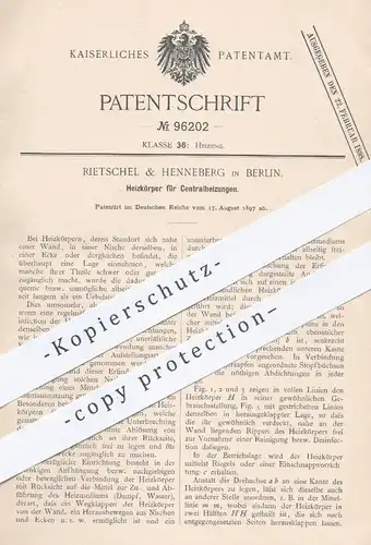 original Patent - Rietschel & Henneberg . Berlin , 1897 , Heizkörper für Zentralheizung | Heizung , Ofen , Öfen , Heizen