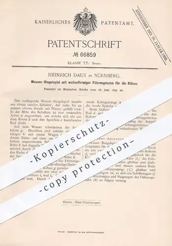 original Patent - H. Daut , Nürnberg , 1892, Wasser - Ringelspiel mit wellenförmiger Führungsbahn , Karussell , Carousel