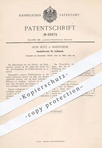 original Patent - HCH. Seitz in Mannheim , 1892 , Kastenfenster für Frühbeet | Fenster , Fensterbauer , Garten , Beet