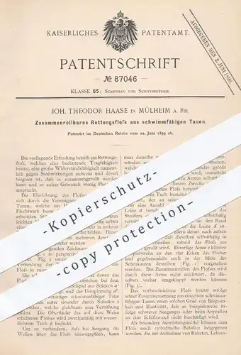 original Patent - Joh. Th. Haase , Mülheim , 1895 , Rettungsfloß aus schwimmfähigen Tauen | Floß , Tau , Seile , Boot !!