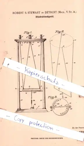 original Patent - Robert S. Stewart in Detroit , Mich., V. St. A. , 1902 , Hitzdrahtmeßgerät !!!