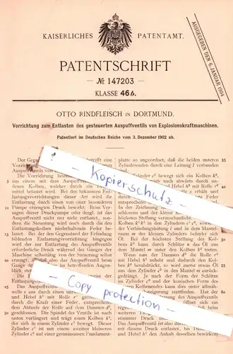 original Patent - Otto Rindfleisch in Dortmund , 1902 ,  Vorrichtung zum Entlasten des Auspuffventils !!!