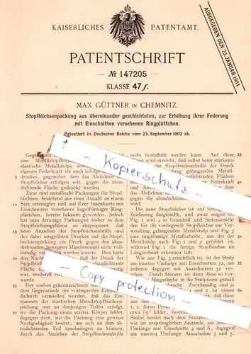original Patent - Max Güttner in Chemnitz , 1902 , Stopfbüchsenpackung aus Ringplättchen !!!