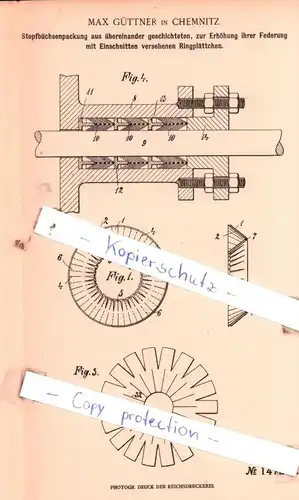 original Patent - Max Güttner in Chemnitz , 1902 , Stopfbüchsenpackung aus Ringplättchen !!!