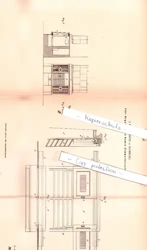 original Patent - J. H. F. Geertz Hamburg  , 1883 ,  Füll - Regulir- und Kamin - Zimmerheizofen !!!