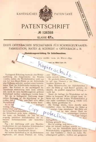 original Patent - Erste Offenbacher Specialfabrik für Schmirgelwaaren-Fabrikation , 1900 , Staubsaugevorrichtung !!!