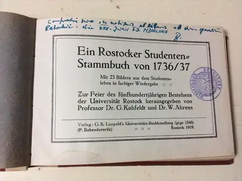 Rostocker Studenten=Stammbuch von 1736/37 , 23 colorierte Lithos RAR !!! Rostock in Mecklenburg !!!