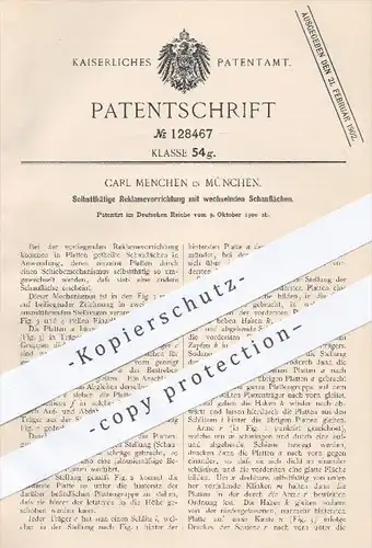 original Patent - Carl Menchen , München , 1900 , Reklamevorrichtung mit wechselnden Schauflächen , Reklame , Werbung !!