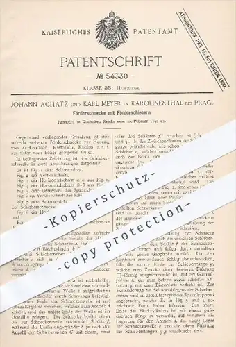 original Patent - J. Achatz u. K. Meyer , Karolinenthal / Prag , 1890 , Förderschnecke , Hebezeuge , Hebewerk , Fördern