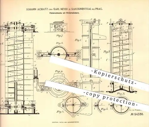 original Patent - J. Achatz u. K. Meyer , Karolinenthal / Prag , 1890 , Förderschnecke , Hebezeuge , Hebewerk , Fördern