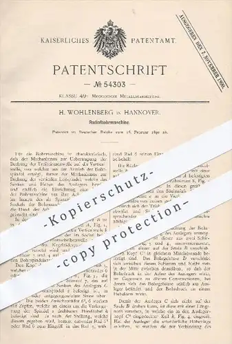 original Patent - H. Wohlenberg in Hannover , 1890 , Radialbohrmaschine , Bohrmaschine , Bohren , Bohrer , Metall !!!