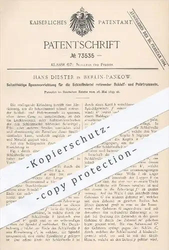 original Patent - H. Diester , Berlin Pankow , 1893 , Spannvorrichtung der Schleifmäntel beim Schleifen u. Polieren !!!