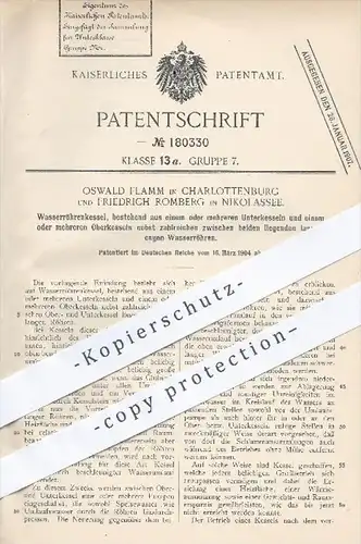 original Patent - O. Flamm , Berlin - Charlottenburg / Fr. Romberg , Nikolassee , 1904 , Wasserröhrenkessel , Kessel !!!