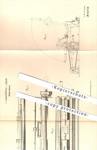 original Patent - G. Lasarzewski in Berlin , 1884 , Stempel - Apparat für Tapeten , Papier , Walze , Walzen , Stempeln !