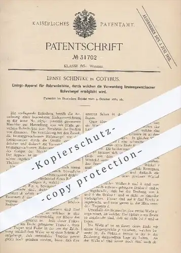 original Patent - E. Schentke , Cottbus , 1884 , Einlegen der Rohrstengel am Rohrwebstuhl , Webstuhl , Weben , Weber !!!