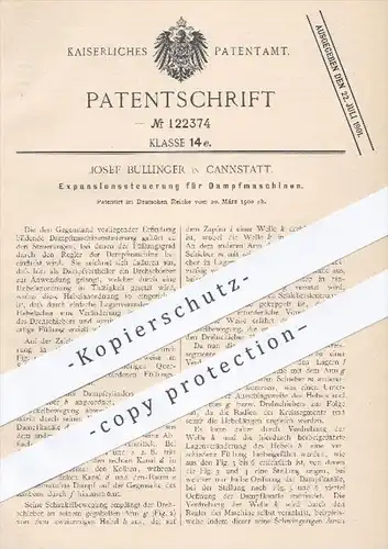 original Patent - Josef Bullinger in Cannstatt , 1900 , Expansionssteuerung für Dampfmaschinen , Steuerung , Regler !!