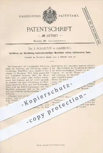 original Patent - Dr. J. Schultze , Hamburg  1898 , Herstellung kohlensäurehaltiger Moorbäder mittels kohlensaurer Salze